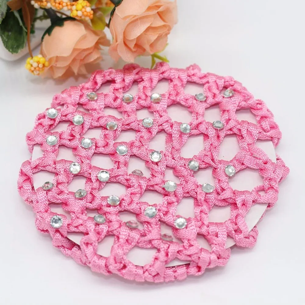 Rhinestone pink 1 шт. девушки, дети, ребенок булочка крышка снуд Волосы Сеть балет танец вязаные украшения Головные уборы танец аксессуары для волос конский хвост фиксированный Hoder - Цвет: Rhinestone pink