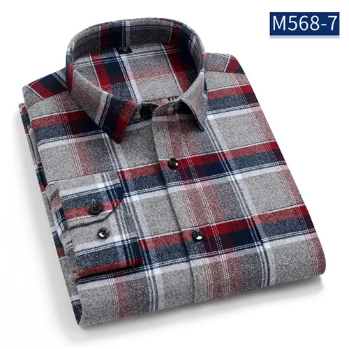 M568-7 Классические клетчатые мужские деловые рубашки в повседневном стиле из чистого хлопка с наждачной подкладкой, с длинными рукавами и узким квадратным воротником - Цвет: M568-7
