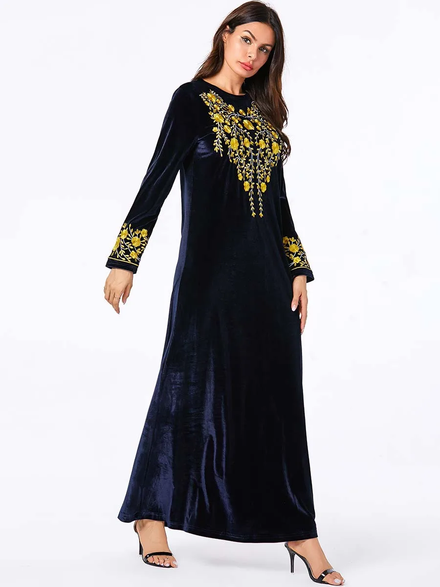 Дубай Кафтан бархат мусульманское платье для женщин макси кимоно Jubah длинный
