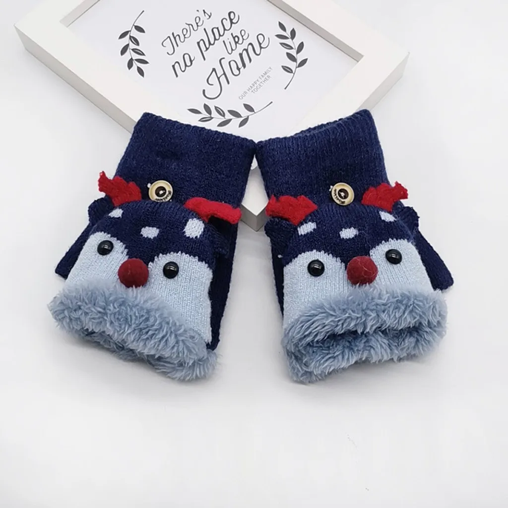 Детские зимние перчатки Kawaii С мультяшным рождественским принтом, теплые перчатки с откидной крышкой, теплые варежки