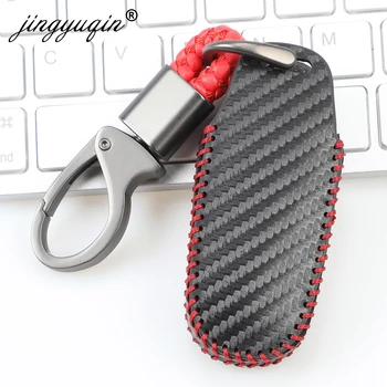 Custodia in pelle di carbonio per auto Smart Remote Key Case copertura protettiva per coperture chiave per Ford Edge Mondeo Mustang portachiavi portachiavi - Custodia in pelle di carbonio per auto Smart Remote Key Case copertura protettiva per coperture