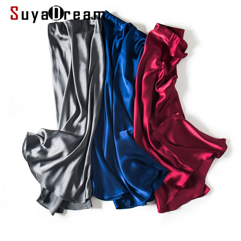 Женская атласная юбка Русалка SuyaDream летние длинные однотонные юбки из 100% шелка