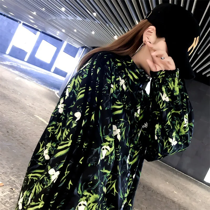 Ulzzang вышитое Женское пальто BF Harajuku в Корейском стиле, Тренч средней длины, тренд ранней осени, пара, свободная куртка