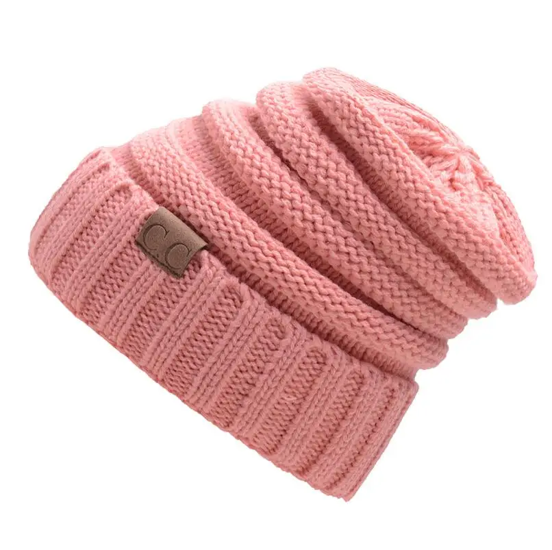 M148 Leather Pink YRRETY, новинка, модные шапки бини со складками, теплые шерстяные зимние шапки для женщин Skullies Beanies, одноцветные вязаные эластичные шапки с буквенным принтом - Цвет: M148 Leather Pink