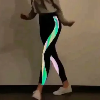 

Women Leggings Fitness Rainbow Reflective Slim Fit Thin Stretch Leggings Ladies Neon Pants High Waist Glow In The Dark Pant