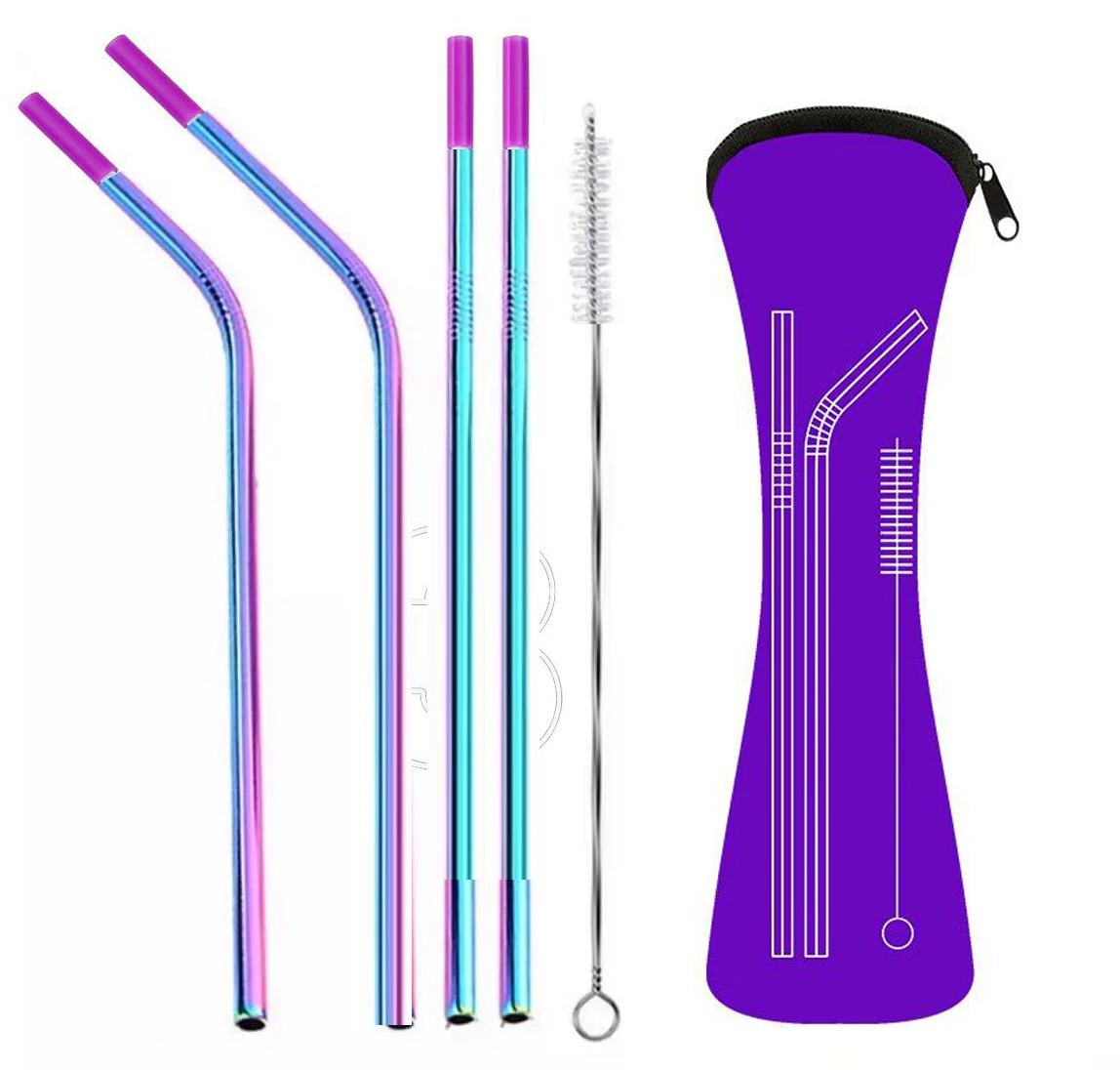 215mm straws-20oz 10 компл./лот 20oz Портативный силиконовый наконечник крышка Нержавеющая сталь соломы прямые изогнутые соломинки для путешествий неопреновая сумка для хранения - Цвет: 215mm straws-20oz