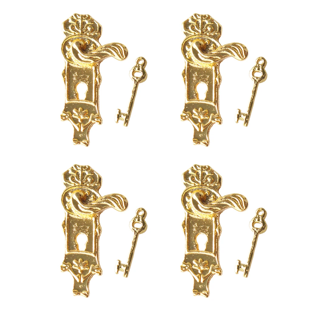 4 Sets Doll House Miniatures Door Locks w. Keys for 1:12 Dollhouse Accs