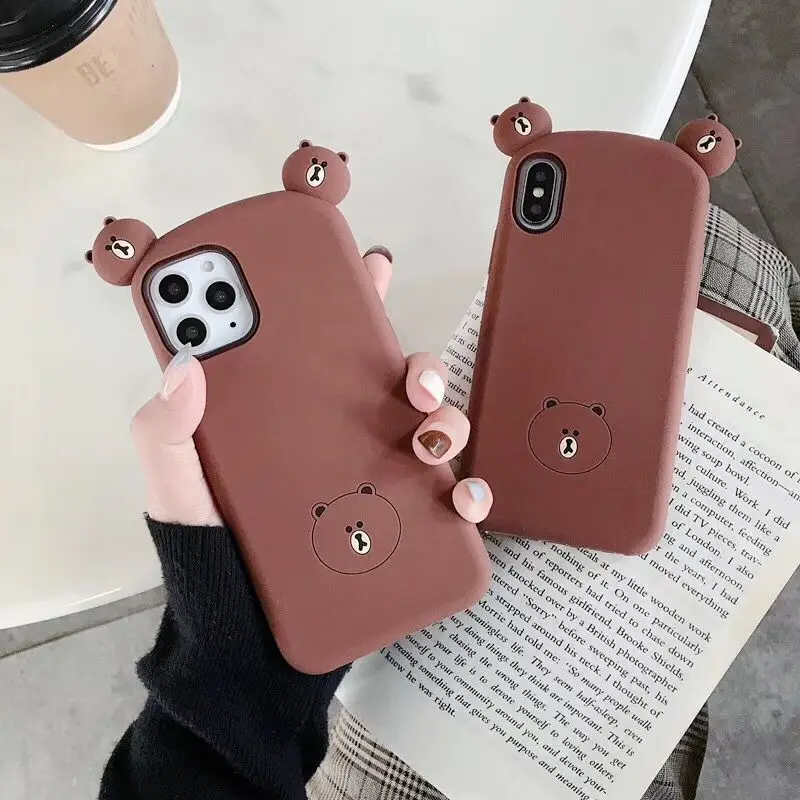 ORYKSZ 3D силиконовые чехлы для телефонов с милым мультяшным медведем iPhone 11 Pro Max 6 6S 7 8