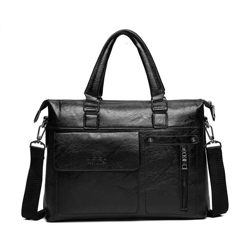 black Дизайнерский брендовый мужской деловой портфель, кожаные сумки на плечо для 14 дюймов, сумка для ноутбука, большая сумка для путешествий, Bolso Hombre Sac Homme - Цвет: black