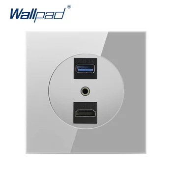 

Wallpad USB 3.0 HDMI Audio For DATA Transmission Socket Crystal Grey Glass Panel Wall Power Socket Outlet