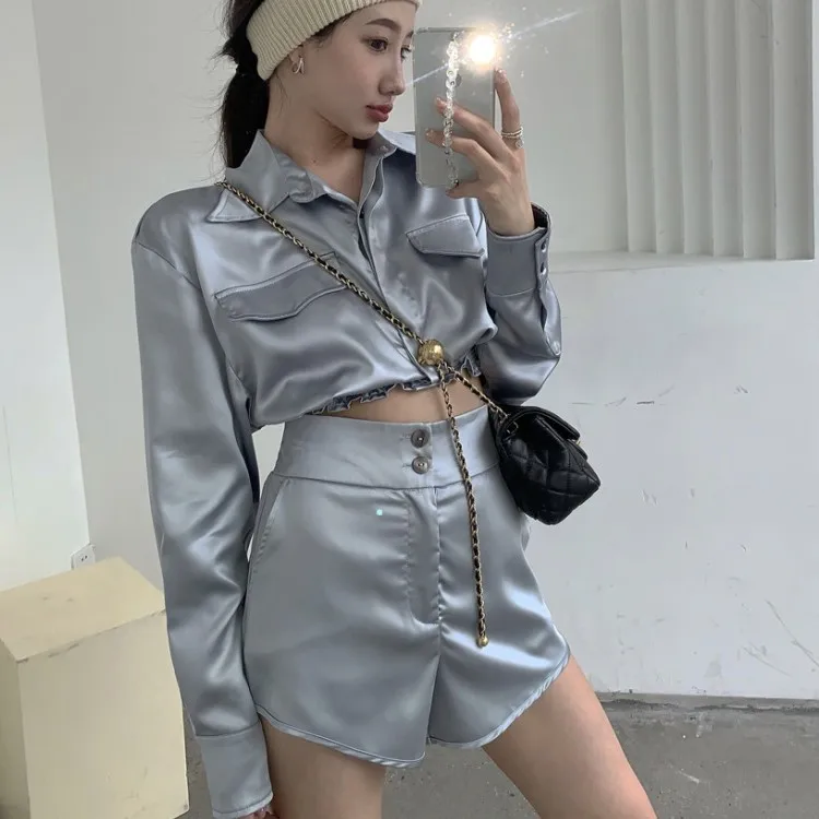 Женский комплект из 2 предметов однотонная привлекательная короткая блузка с