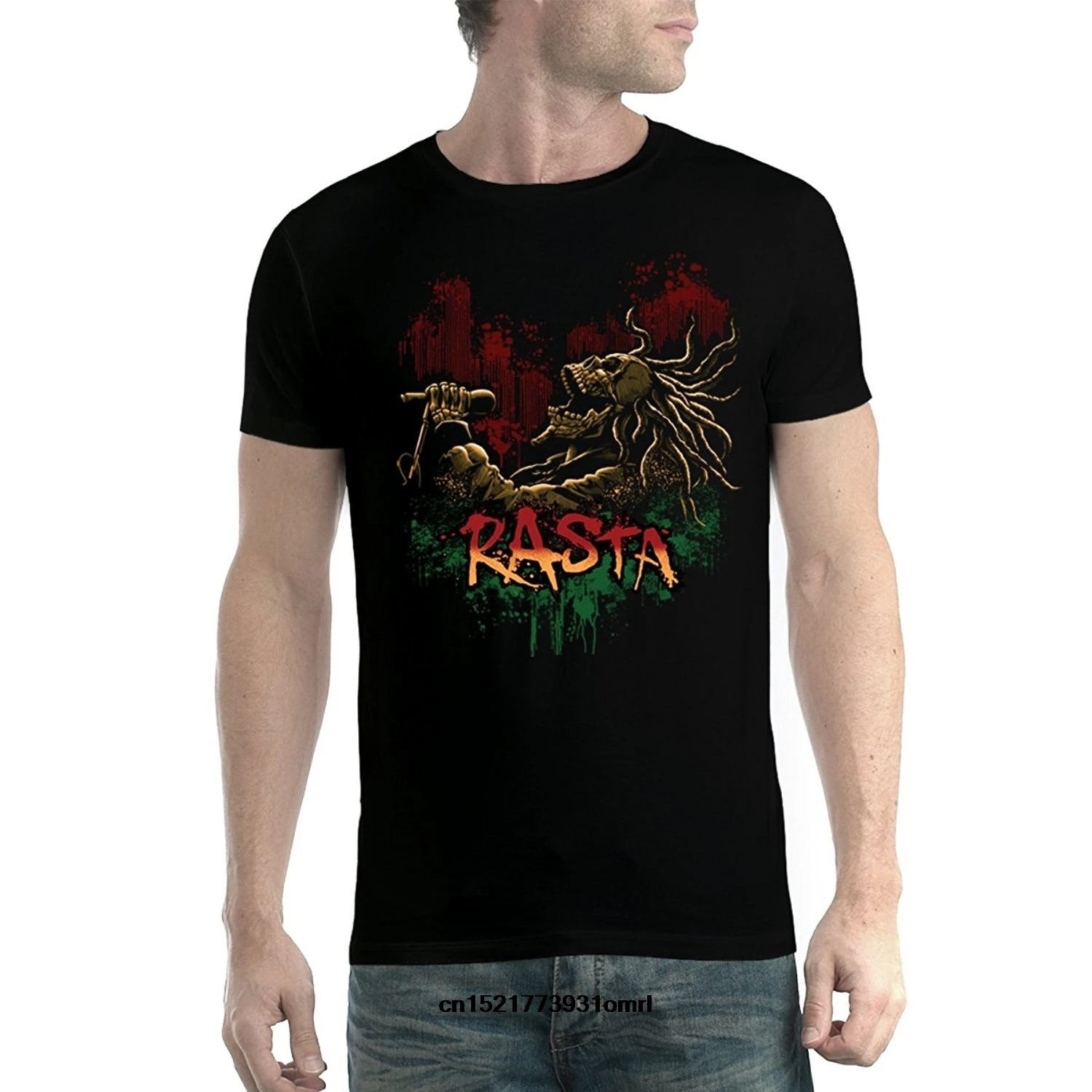 Men t shirt Fashion Personality Pattern Rasta Skeleton Soul Music Dreadlocks Punk t-shirt novelty tshirt women | Мужская одежда