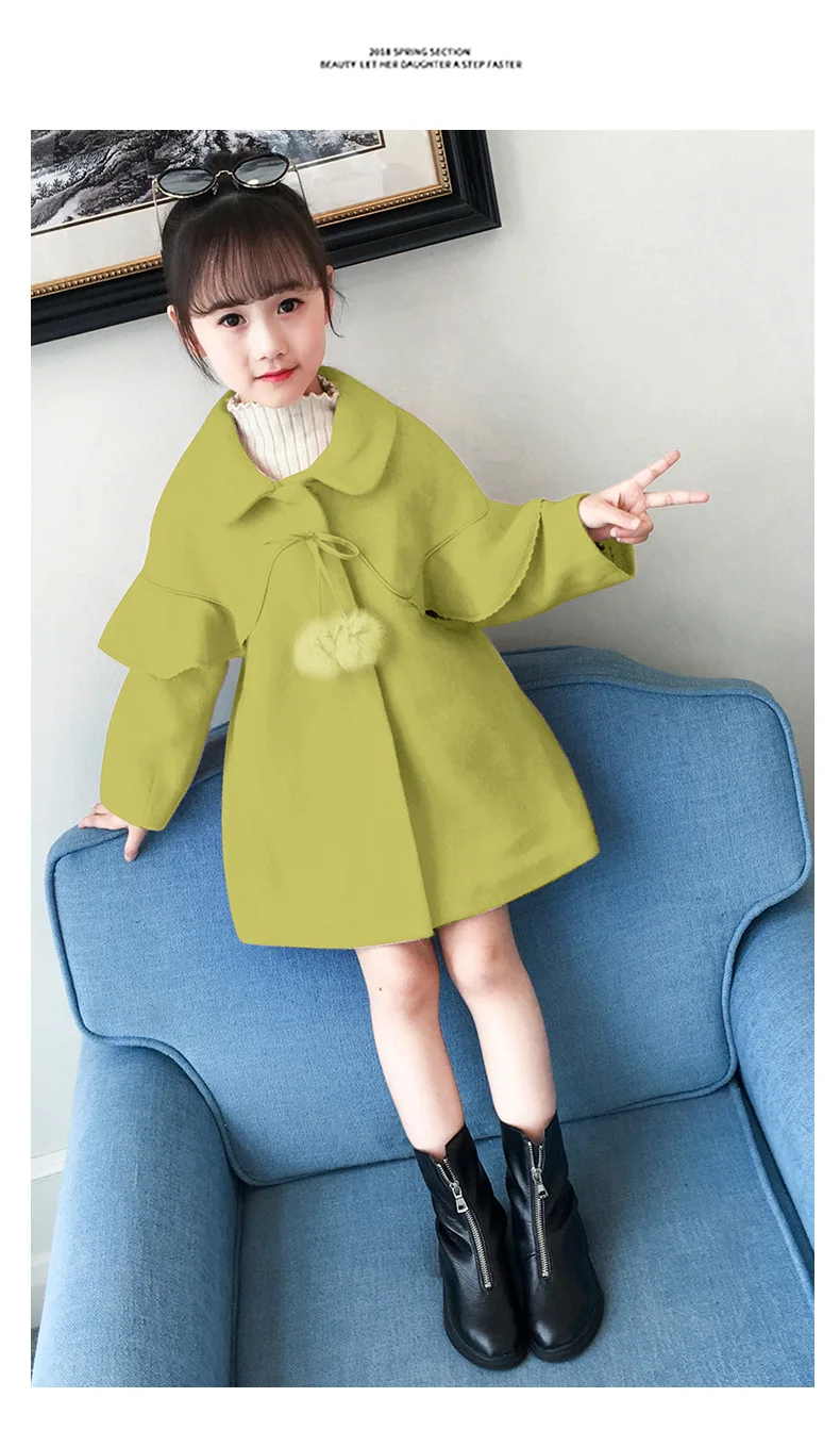 Kid's Clothes Children New Winter Outwear Girl Woolen Sweet Coat Warm Cute Lace Wing Sleeve Designer Wool Girl Jacket