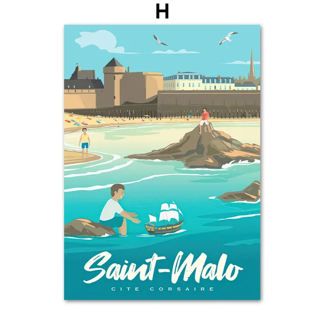Famous City Retro Travel France Piriac Wall Art Canvas Painting Nordic Posters And Prints Wall Pictures For Living Room Decor H