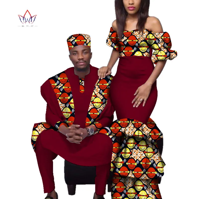African Couple Clothes African Dresses For Women Bazin Riche Long Dresses African Men Print Gown Top And Pants Wyq221