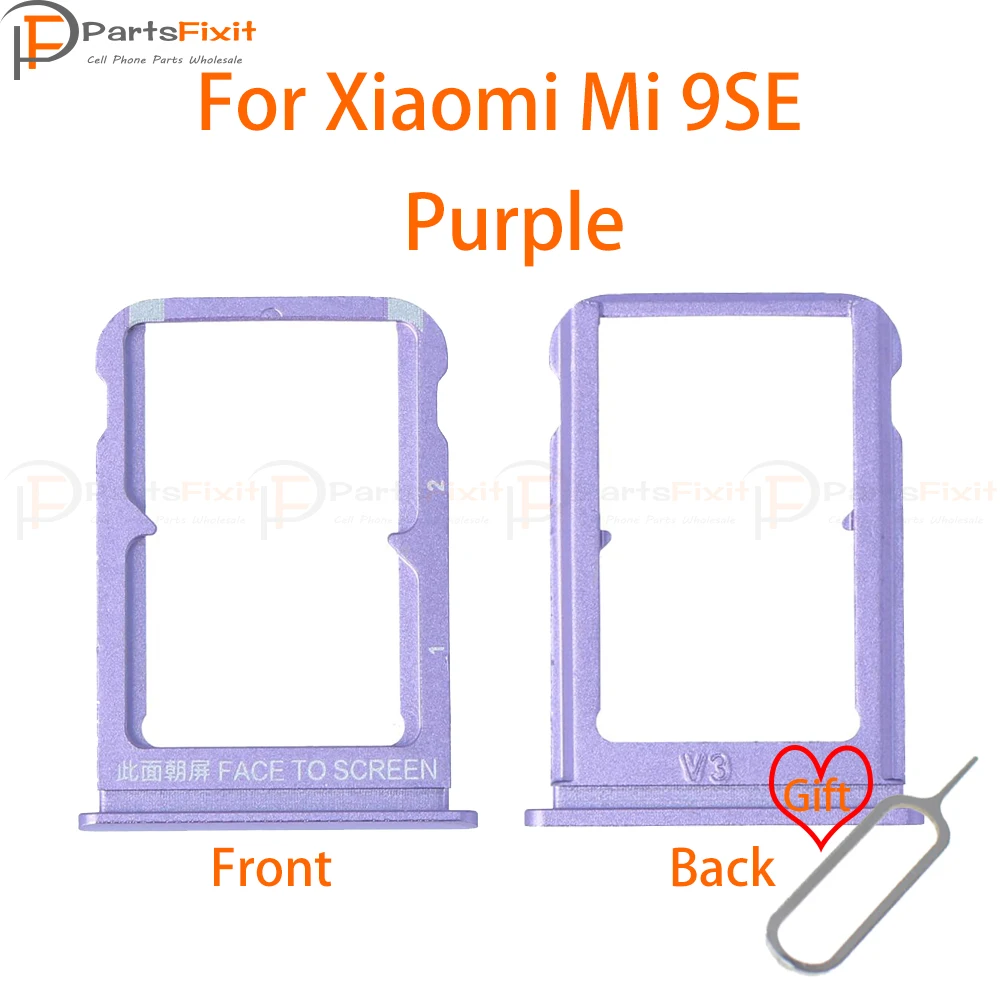 Purple Лоток для sim-карт для Mi9SE, слот для sim-карты, держатель для карт, слот для карт, адаптер для Mi 9SE, запасные части с бесплатным разъемом - Цвет: Purple