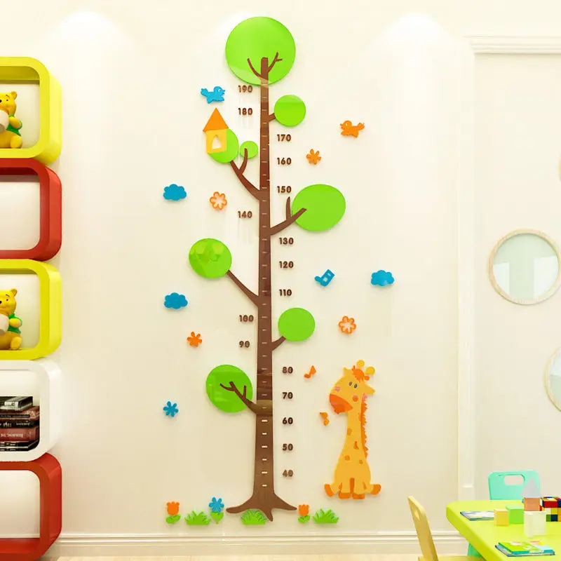 Cartoon 3D Acrylic Wall Sticker Kids Bedroom Decor Height Measure Stickers Nursery Room Chart Wallpaper 1Pc | Дом и сад