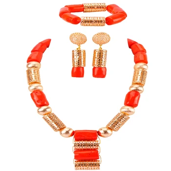 

Majalia Red and Bronze Coral African Jewelry Set Nigerian Bead Wedding Jewelry Sets