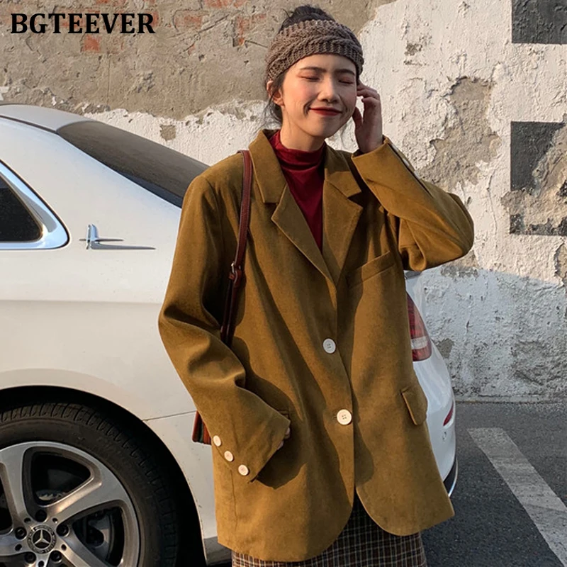 BGTEEVER 2019 зимний винтажный плотный Теплый Женский блейзер однобортный пиджак с