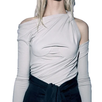 

Casual Slash Neck Hollow Out Women Shirts Autumn Long Sleeve Gray Winter Women Blouses Womens Clothing