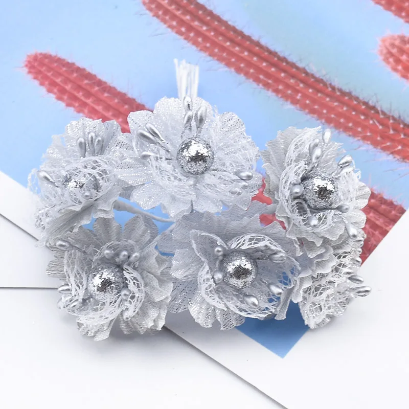 style 4 Silver 6 шт. Скрапбукинг Рождественские декоративные цветы венки золотые серебряные перламутровые Цветы diy подарки коробка для конфет искусственные растения - Цвет: style 4 Silver