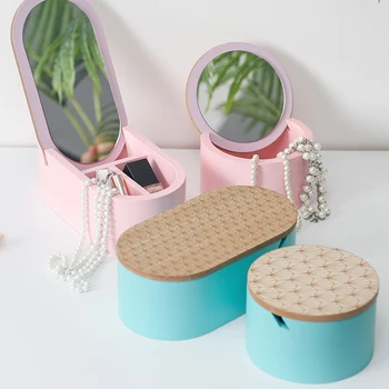

Nordic Wood with Mirror Hand Decoration Cosmetics Storage Box Crafts Decoration Simple Home Desktop Multifunctional Storage Box