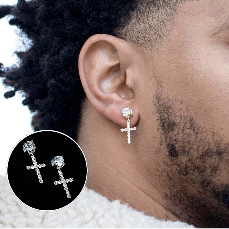 Cross Stud Earrings Hip Hop Rhinestone Piercing Studs For Women Men Ear Accessories Fashion Jewelry stud earrings cross earrings