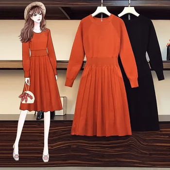 

bigger sizes covering belly dress autumn new fund in the women's long sleeve long dr