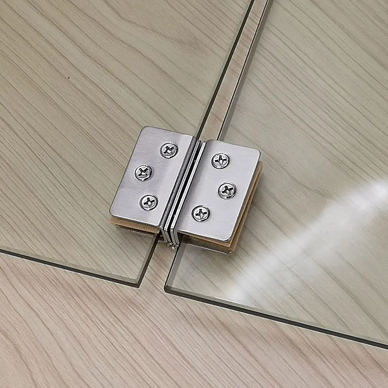 1pcs Glass Door Hinge Double Sided Without Hole Stainless Steel Cabinet Cupboard Glass Clamps Clip for 4/9/12mm 180 Degree
