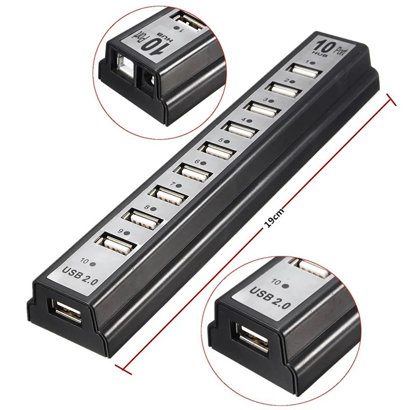 Высокая Скорость 480 Мбит/с делители мощности usb-концентратор с несколькими портами 10-Порты и разъёмы USB 2,0 на соответствие стандарту ЕС/США хаб питания для портативных ПК мобильный жесткий диск флэш-накопитель