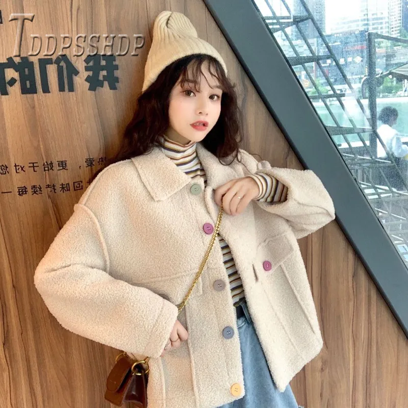 Winter New Korean Loose Women Coat Thick Preppy Style Imitation Lambswool Fashion Female Outwear