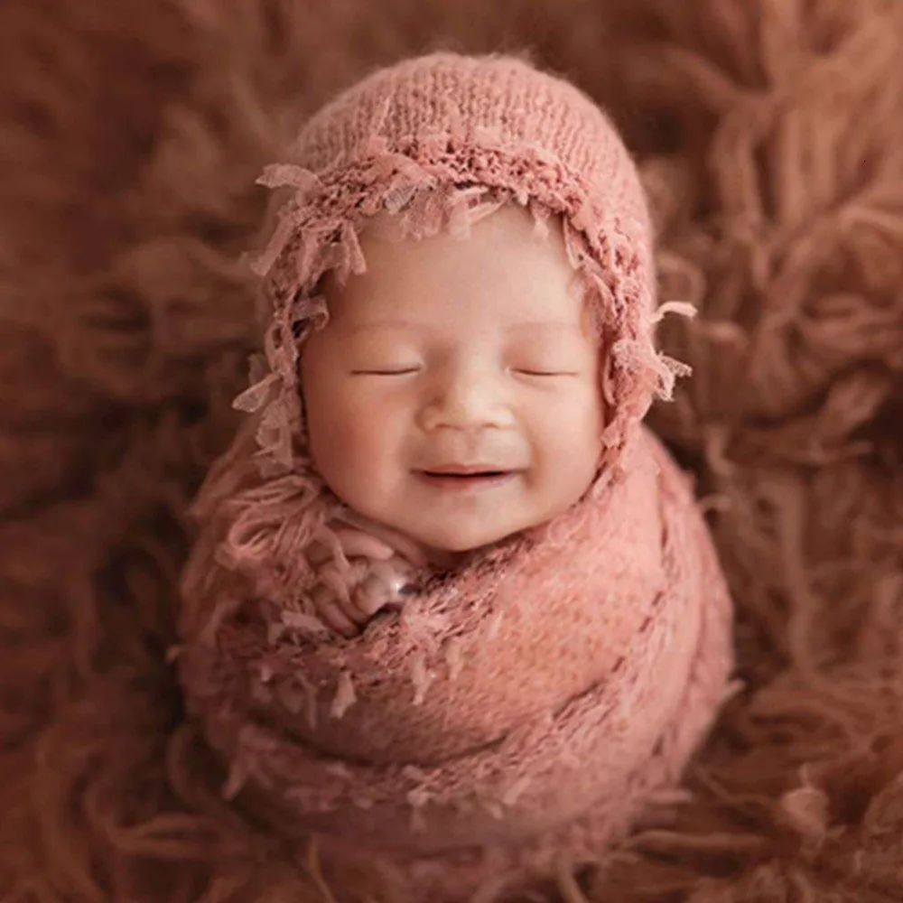 Chapéu + Conjunto Envoltório do Bebê Chapéus do Bebê Fotografia Recém-nascido Adereços Acessórios Mohair Macio Foto Estúdio Infantil Malha Envoltórios 4 Chapéus e bonés