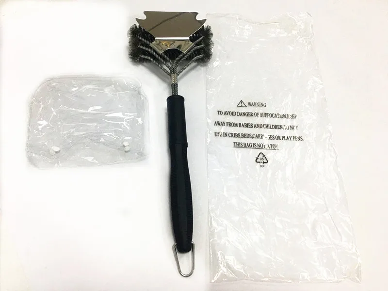 Three-layer Steel Wire Stainless Steel Grill Brush Barbecue Cleaning Brush Outdoor Portable Barbecue Camping BBQ Tool