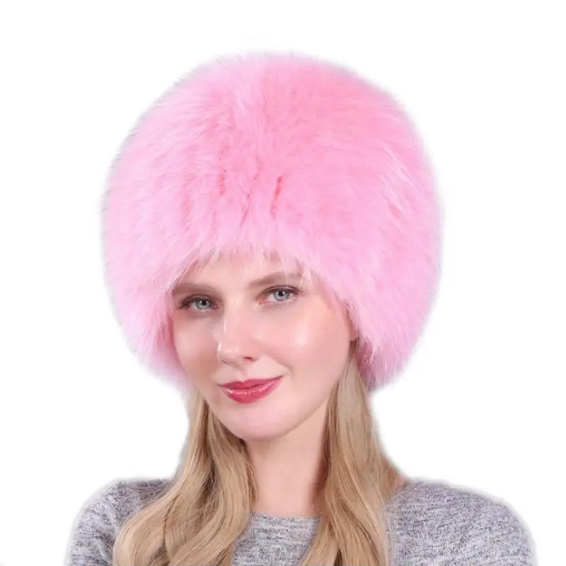New Luxury Natural Real Fur Beanies Cap Knitted Hats Russian Winter Thick Warm Fashion Hat Women Winter Knitted Real Fur