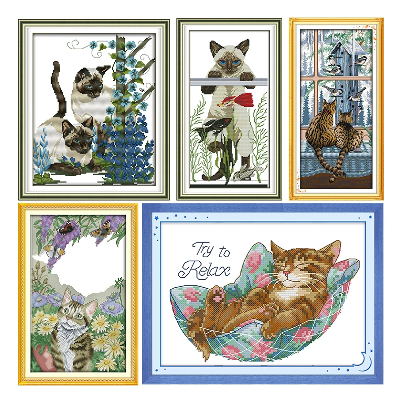 

Joy Sunday Counted Cross Stitch Kit Two Baby Cats Patterns Canvas Print 11CT 14CT Stamped Craft Fabric Needlework Embroidery Set