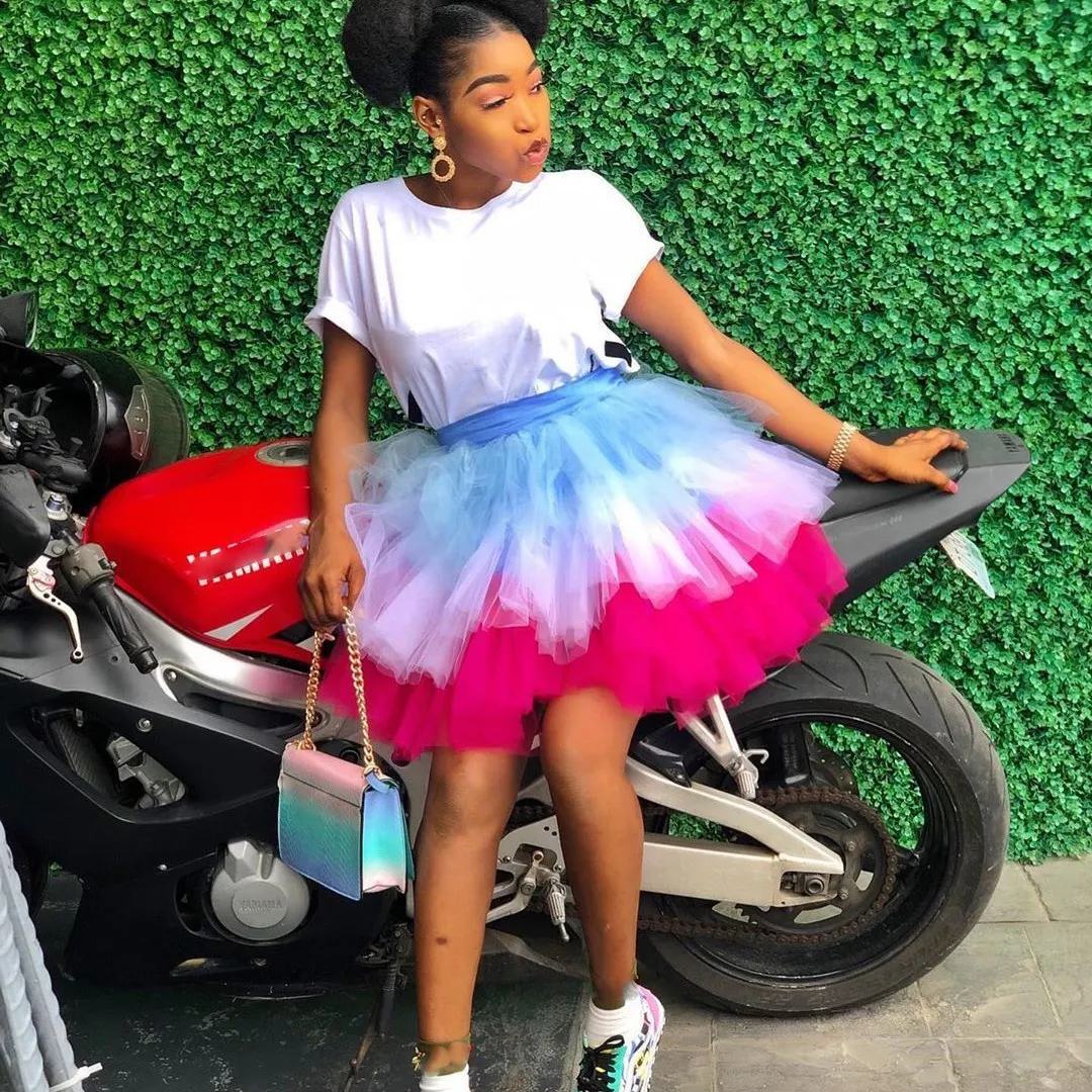 Rainbow Seersucker Mini Tutu Skirt Women Cascading Ruffle Layered Ladies School Ball Gown Skirt Party Mesh Skirt