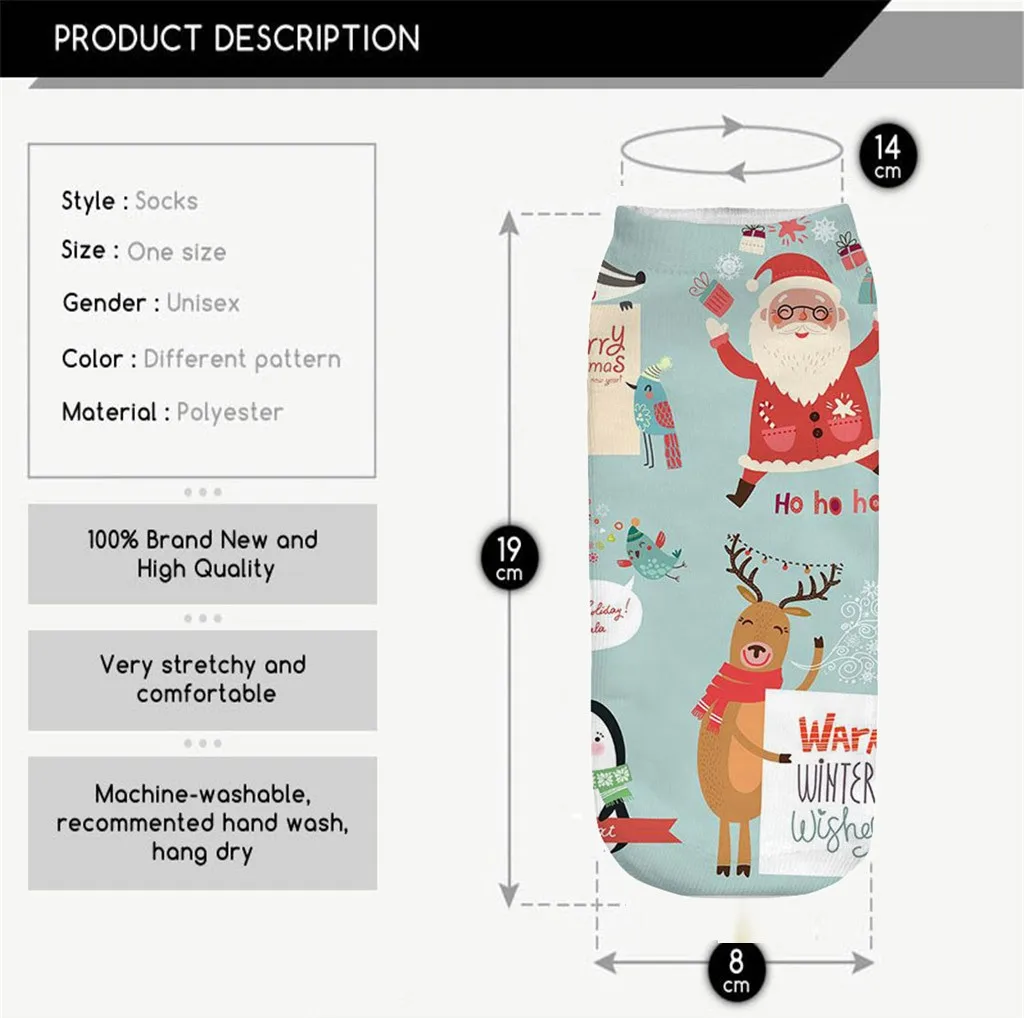 Casual Work Business Socks 3D Christmas Santa Girls Socks Elk Printing Boys Socks Medium Sports Socks L501014