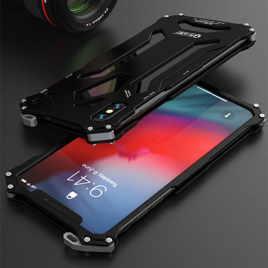 Крутой металлический чехол для телефона iPhone XS Max, чехол для iPhone XS, R-JUST, Гандам, алюминиевый чехол, Coque Capa Funda для iPhone XR - Цвет: Black