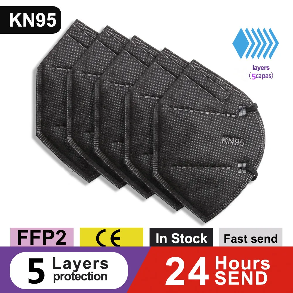 5-200 Uds KN95 Mascarillas FFP2 Reutilizable 5 capas de protección 95% PM2.5 aprobado higiénico ffp2mask ce FFP2 Negras fpp2