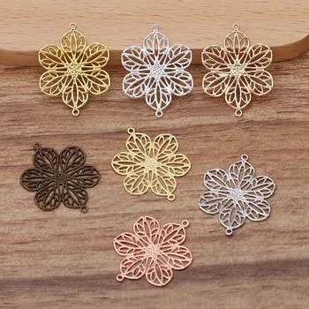 

1000pcs 20*26mm Brass Metal Filigree Flower Connectors Charms Ornaments DIY Women Wedding Hair Jewelry Accessories Wholesale