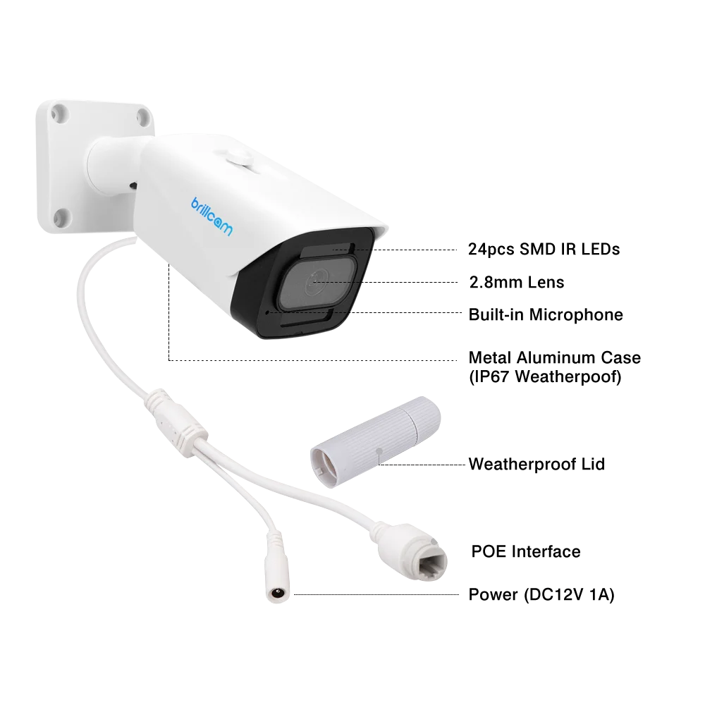 IP камера Brillcam 5 Мп POE IP67 погодозащищенная цилиндрическая 2 8 мм SD записанная