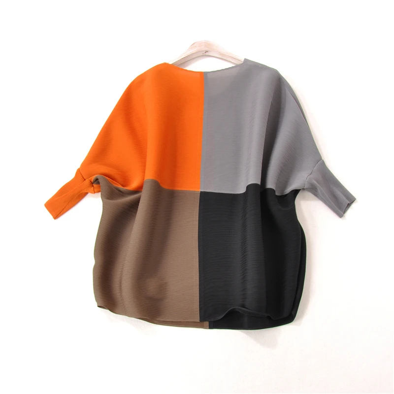 Горячая Miyake fold модная Лоскутная футболка с круглым вырезом и рукавами летучая мышь Горячая Распродажа
