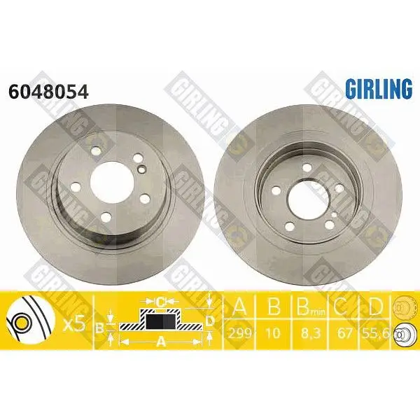 Диск тормозной MERCEDES W204 180-300 07- задний D=300мм. GIRLING