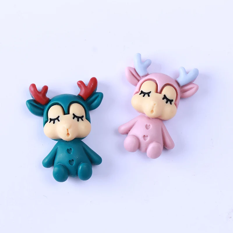 10 шт., с изображением "Олень" полимерные Стразы плоские с оборота кабошон Kawaii Смола поделки для Детские бантики для волос аксессуары DIY Украшение для альбома 21*27 мм