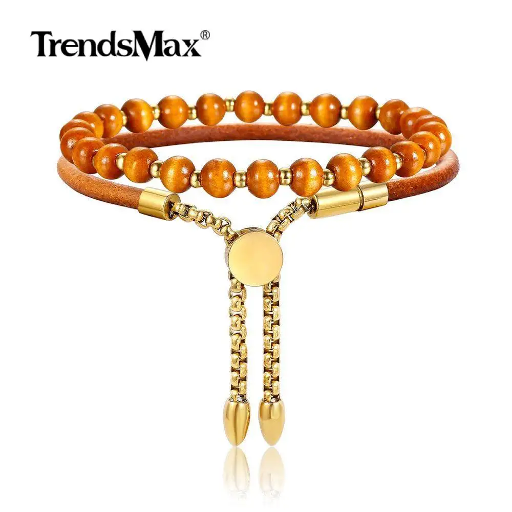 Новая девочки 2 шт./компл. браслет девочек деревянный браслет из бисера стрейч из натуральной кожи коричневого цвета; регулируемый стека ювелирных изделий браслет золото бисер для бисероплетения DBM71