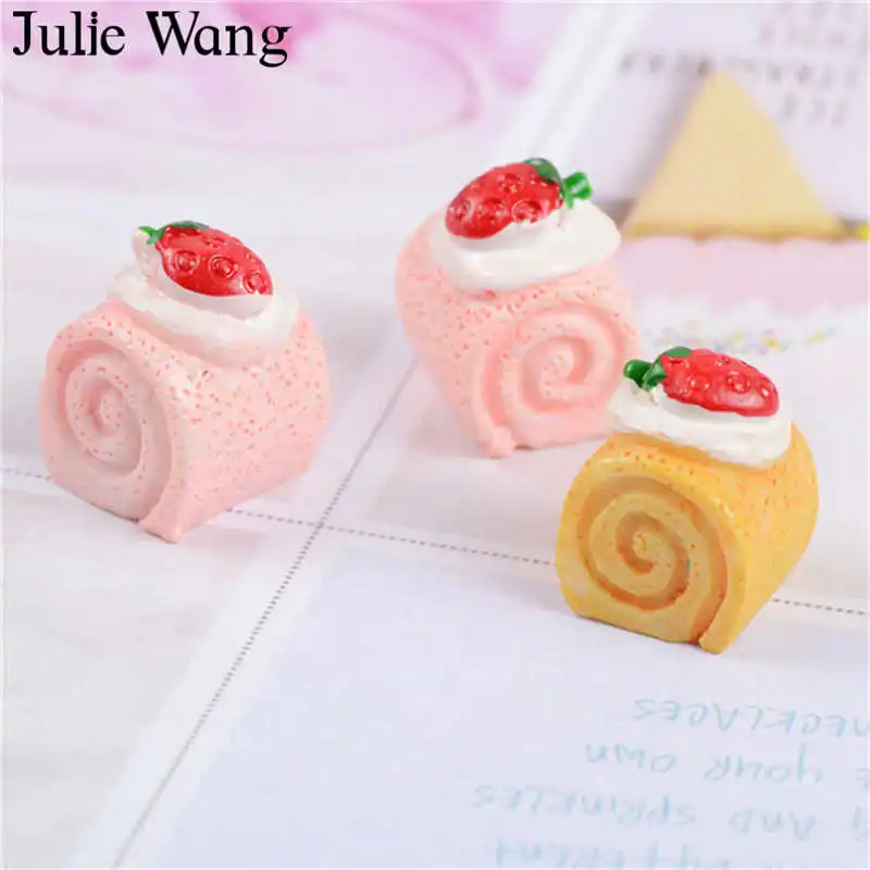 Julie Wang 10 шт. резина клубника крем торт амулеты Смешанная искусственная еда