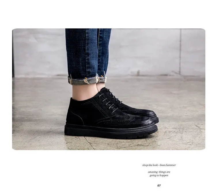 ERRFC/мужские черные ботинки с перфорацией типа «броги»; сезон осень-зима; высокие дышащие офисные мужские Ботильоны; коричневые короткие теплые рабочие ботинки; 44