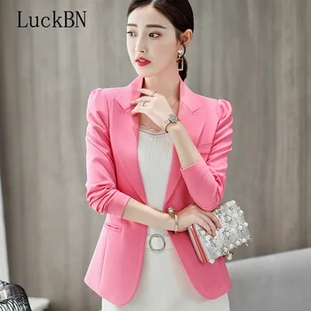 

Autumn Women Blazer and Jacket 2019 Solid Single Button OL Slim Black Sky Blue Jackets Spring Female Suit Blazers Mujer Feminino