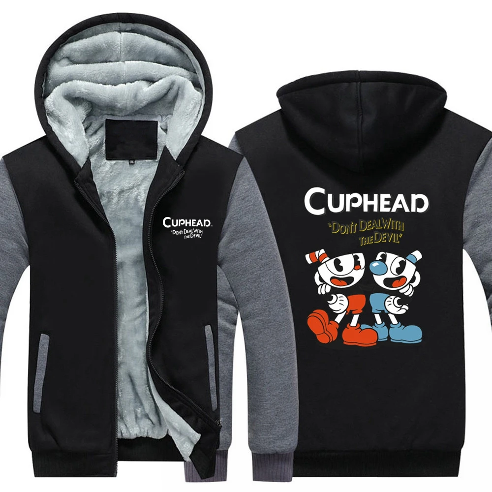 6 стильных серых игр Cuphead Mugman Толстовка Зимняя Повседневная супер теплая куртка утолщенная молния с капюшоном повседневные толстовки - Цвет: 1