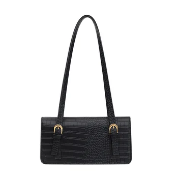 

New Arrivals Alligator Double PU Strap Shoulder Bag Casual Large Capacity Green Flap Handbag Soft Fabric Waterproof Shoulder Bag